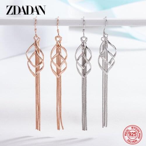 ZDADAN 925 Sterling Silver Retro Long Tassel Twisted Dangle Earring For Women Fashion Jewelry Party Gift