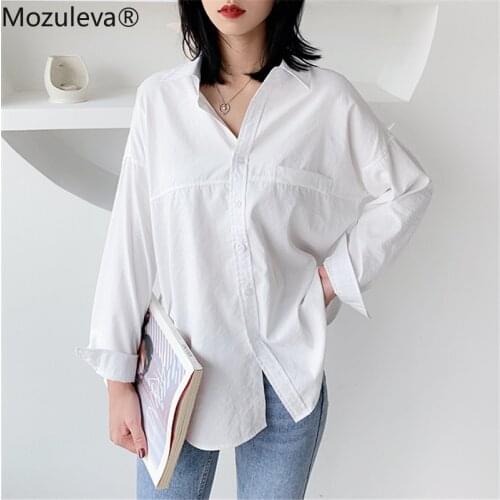 Mozuleva 2020 Casual Simple Solid Shirts Single-breasted Loose Offce Ladies Blouse Tops Long Sleeve Female Spring Blusas Mujer
