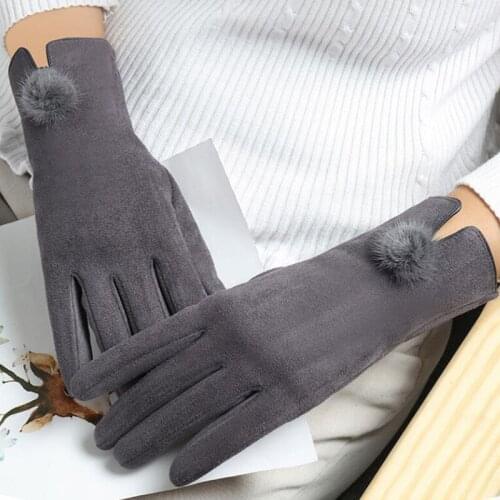 Womens Winter Warm Suede Leather Touch Screen Driving Gloves For Sports Coldproof Plush Thicken Full Finger Cycling Mittens R26