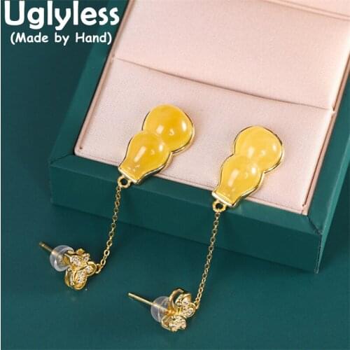 Uglyless Hetian Natural Jade Gourd Rings for Women Ethnic China Chic GOOD LUCK Gifts Jewelry Gold 925 Silver Open Rings Gemstone