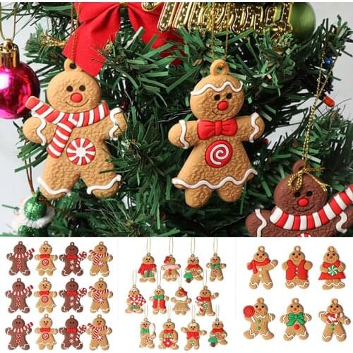 12Pcs Gingerbread Man Ornaments for Christmas Tree Decorations Hanging Charms Figurine Holiday Pendant Decoration UD88