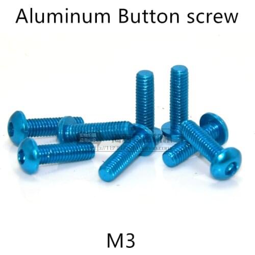 20pcs M3*5/6/8/10/12/14/16mm Anodized Light Blue color Aluminum Hex socket button head cap screw for RC Model screws