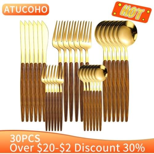 20/30Pcs Gold Dinnerware Set Stainless Steel Tableware Knife Fork Spoon Dinner Set Cutlery Spoon Dessert Flatware Set Dishwa