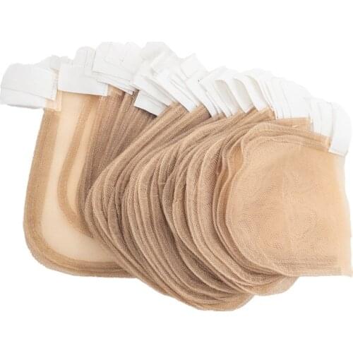 5pcs/ Lot 4 * 4inch Lace Wig Net Bottom Cap Lace Hair Net Hand-woven Hair Piece Lace Net Beige Color Hair Accessories