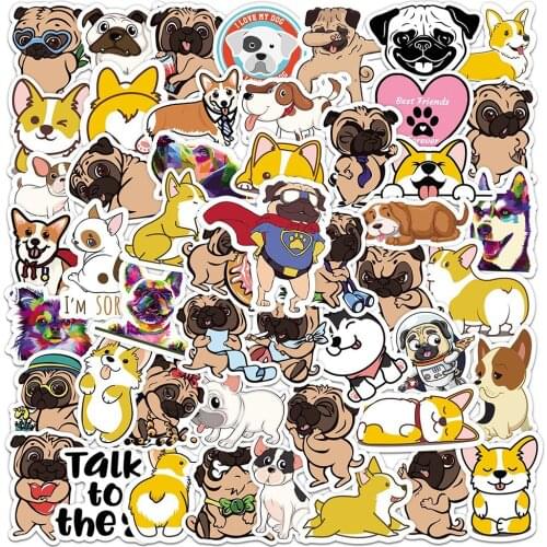 50PCS Kawaii Pug & Corgi Dog Animal Stickers For Girl Cute Puppy Decal Sticker To DIY Stationery Phone Laptop Guitar Bicycle