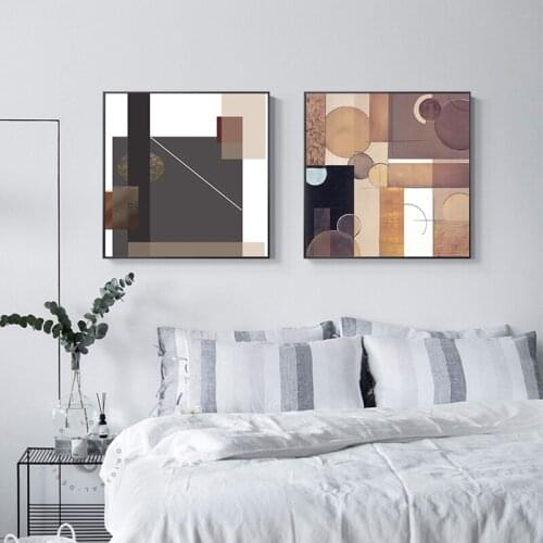 Abstract geometric Canvas Painting Brown Posters and Print Modern Square Wall Art Pictures for Living Room Bedroom Home Decor