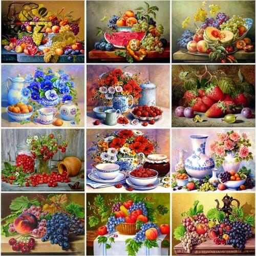 Diamond Painting Fruit Afternoon Tea Embroidery Crossing Diy Gourmet Mosaic Picture Restaurant Kitchen Cross Stitch Home Decor