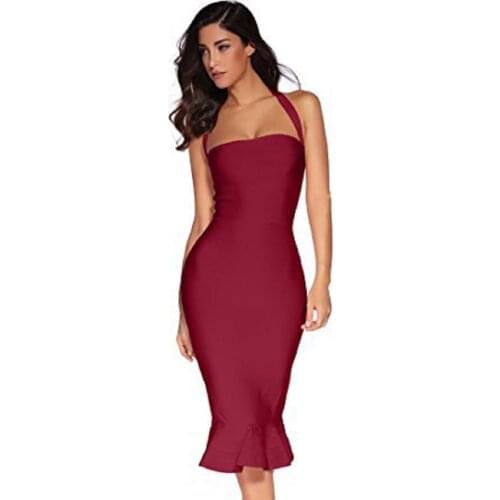 Bandage Dress Long Vestidos Ruffles Halter Sleeveless Sheath Maxi Dresses Pink Wine Red Elegant Party Formal Gowns Women Clothes