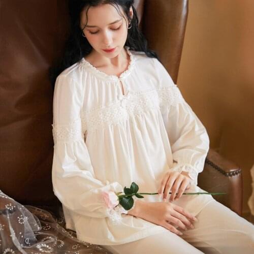 White Sexy Women Sleep Nightwear Suits Night Lace Pajama Sets Sleepwear 2 Pieces Long Pants Homewear