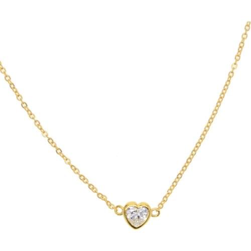 925 Sterling Silver Fashion Tiny Gold Color CZ Heart Pendant Necklace Delicate Chain Minimal Heart Chocker For Women Jewelry2021