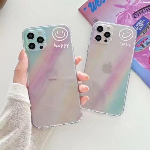Gimfun Cartoon Smile Face Phone Case for iPhone 12 11 Pro Max XS Max X XR 7 8 8Plus Cute Rainbow Letter Soft Tpu Back Cover