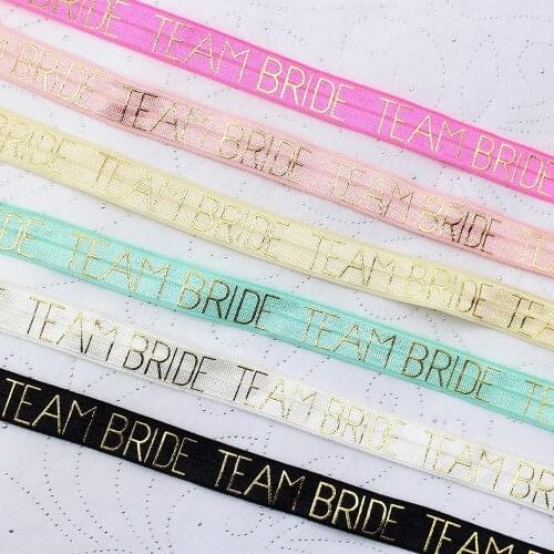 5yds,5/8" Hot gold TEAM BRIDE Fold Over Elastic Stretch Foldover FOE Elastics for Hair Ties Headbands Hair Bow Clip,E-20508-999