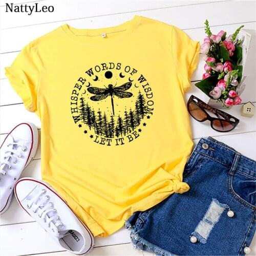 Summer Plus Size S-5XL Women T Shirt New Dragonfly Print TShirt O Neck Graphic Tees 100%Cotton Tops Women Oversized T-shirt