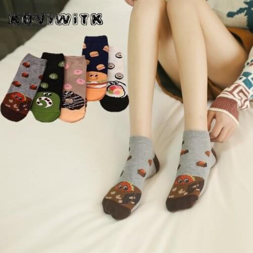 Cotton gray socks women Hamburg black Sushi pattern Funny short Lady sock Kawaii Casual winter Creative cute fashion Female sox