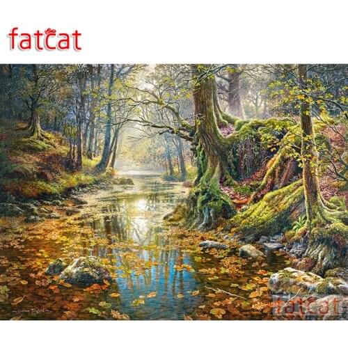 FATCAT Autumn Forest DIY Diamond Painting Full Square Round Drill 5D Diamond Embroidery Mosaic Needlework landscape Decor AE1275