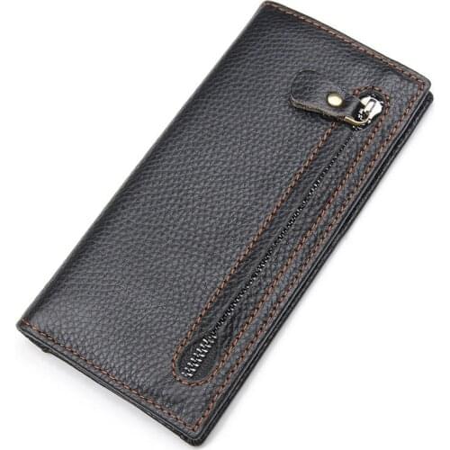 Genuine Leather Purse Real Cowhide Men Bifold Purse Long Designer Cash Coin Pocket Card Holder Clutch Bag Fashion Male Wallet