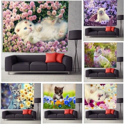 Cat Wall Tapestry Hippie Cute Cat Tapestry Fantasy Psychedelic Landscape Tapestry Wall Hanging Home Decor