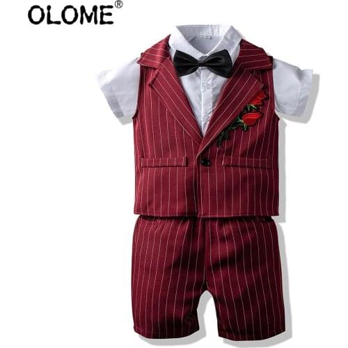 OLOME Summer Infant Clothing Sets 3Pcs Kid boys Suits Children Vest+shirt+pant Gentleman Toddler Clothes Fashion Baby Boy Sets