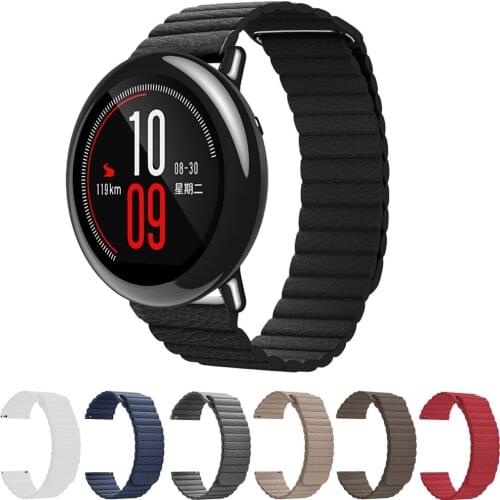 20mm 22mm Leather Loop Magnetic Watch Band Strap For Huami Amazfit PACE GTR 47mm GTR2 Wrist band for amazfit Stratos 2S 3 strap