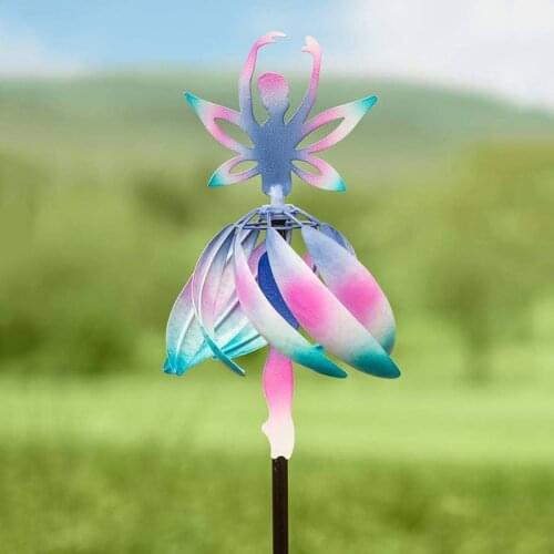 Metal Fairy Ballerina Wind Spinner Winds Gauge Windmill Metal Sculptures Stake Construction for Garden Patio Yard Decor FP8