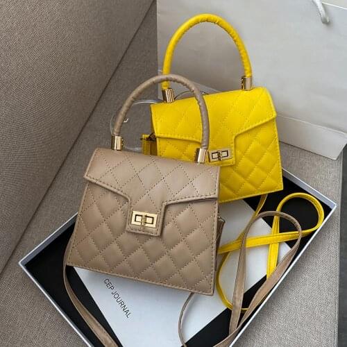 Fashion Lattice Pattern PU Leather Tote Vintage Women Shoulder Handbags Solid Color Travel Top-handle Messenger Crossbody Bag