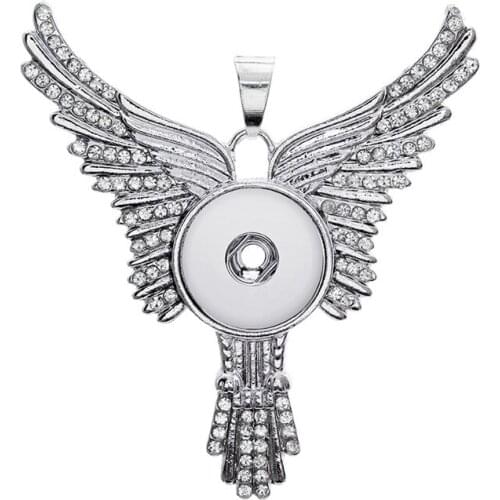 Fashion Rhinestone Cross wings pendant snap necklace 60cm keychain fit 18MM snap buttons Fashion jewelry DIY accessories XL0084