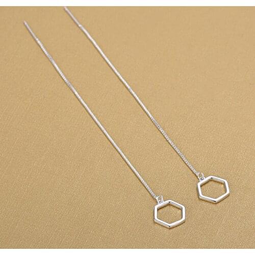 Fashion Long Style Tassel Ear Line Earrings Jewelry Hexagon Shape 925 Sterling Silver Earrings For Women Gifts