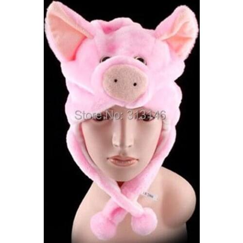 Cartoon Plush Animal Pink Piggy Fuzzy Beanie Hat Winter Adult Women Mens Children Kids Boys Girls Costume Warm Fluffy Cosplay