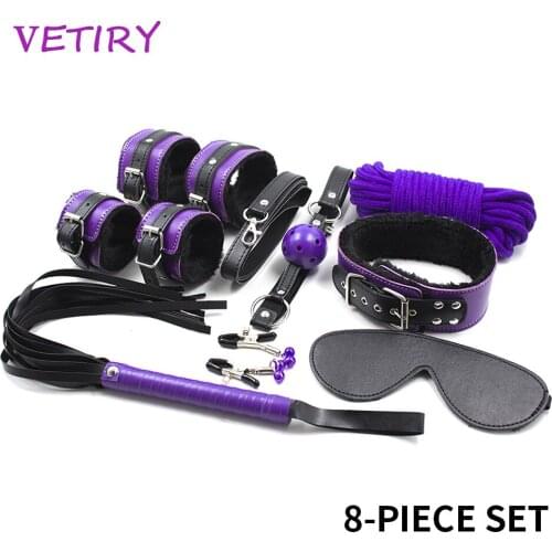 Sex Tools SM Bondage Set Nipple Clamps Sex Game Whip Leather Handcuffs Adjustable PU Adult Game Erotic Sex Toys For Adult 18
