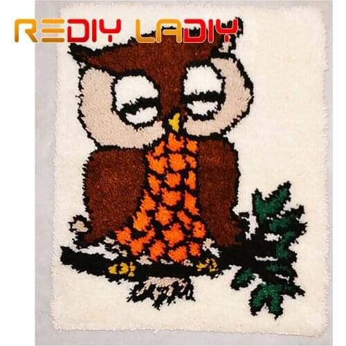 Latch Hook Rug Kits Crocheting Carpet Rug Owl Birds Acrylic Yarn Pre-Printed Canvas Cushion Mat DIY Crochet Tapestry Art Crafts