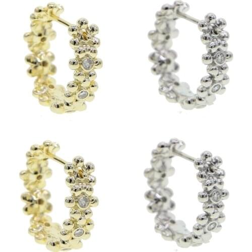 High quality cubic zirconia fashion jewelry bezel set clear cz tiny flower band Huggie hoop earring for girl