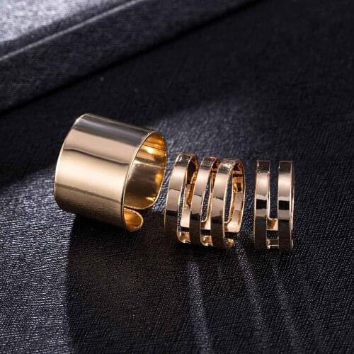 3 Pcs Punk Gold Rings Female Anillos Stack Plain Band Midi Mid Finger Knuckle Rings Set for Women Anel Rock Jewelry