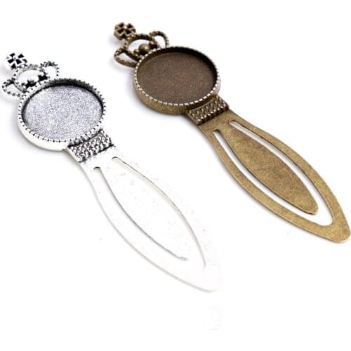 New Fashion 2pcs 20mm Inner Size Antique Silver Plated Bronze Simple Vintage Handmade Bookmark Cabochon Base Cameo Setting