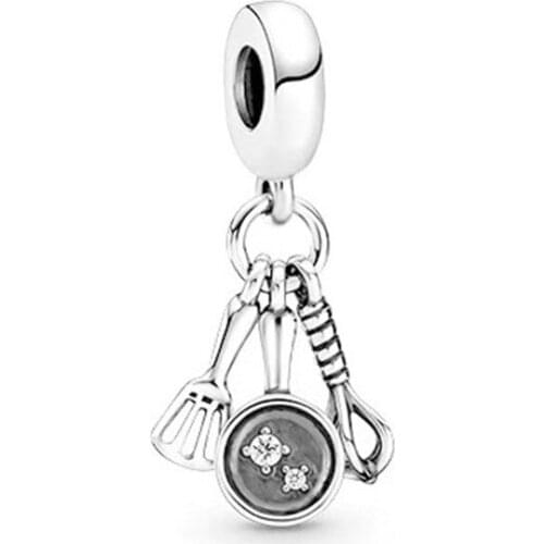 100% 925 Silver New Spatula, Frying Pan And Blender Pendant For Original Pandora Bracelet Necklace Womens Diy Charm Jewelry