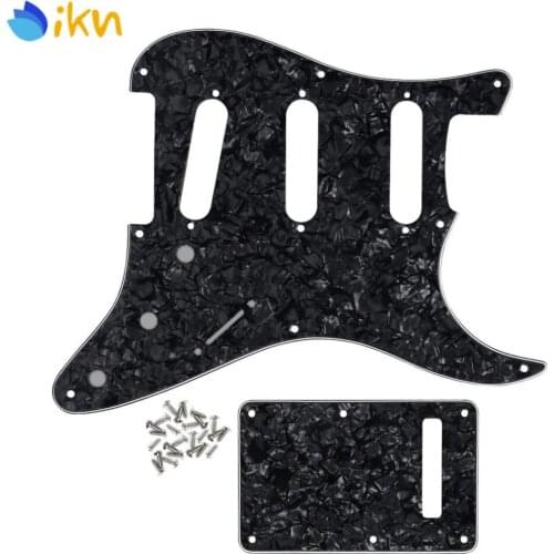 New Set of USA Vintage 8 Hole Electric Guitar Pickguard Strat SSS & Back Plate & Screw for Guitar Scratch Plate Black Pearl 4Ply