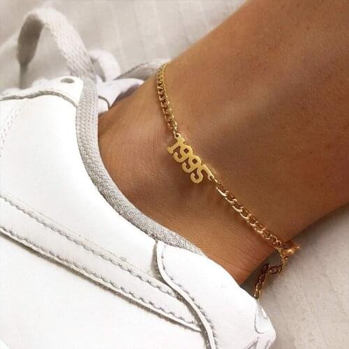 Noelia Customized 1990-2019 Birth Year Anklet Jewelry Personalized Stainless Steel Rose Gold Custom Number Anklet Best Friend