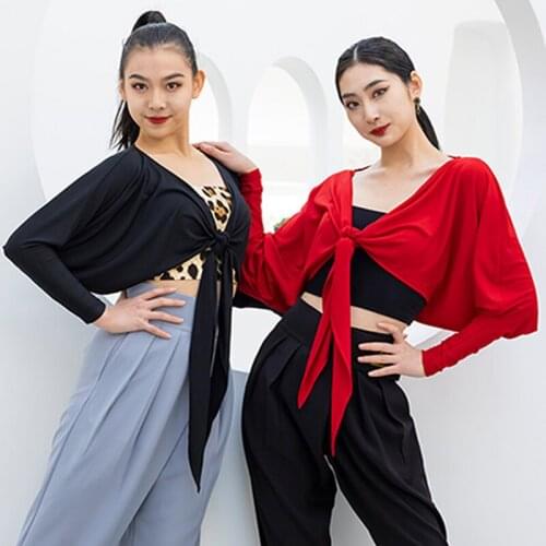 Latin Dance Clothes Practice Clothes Women Long Sleeve Cardigan Modern Ballroom Dancing Costume Salsa Samba Lace Up Tops BL5534