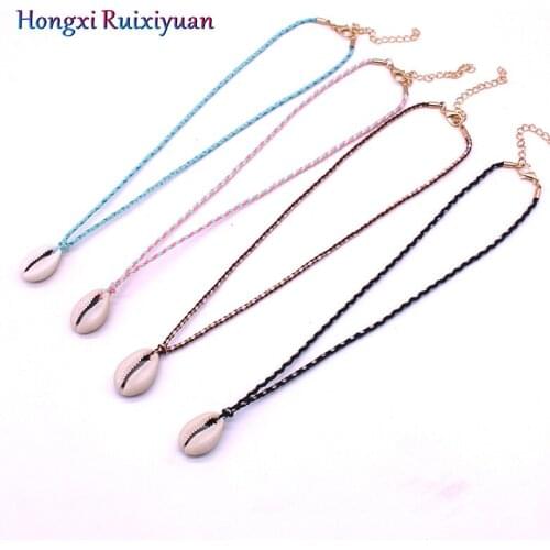 Necklace bohemian style shell pendant necklace handmade color rope natural shell simple statement necklace jewelry gift