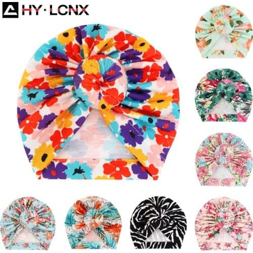 Donut Baby Beanie Hat Kids Turban Cap Floral Cotton Flowers Print Toddler Bonnet Infant Newborn Children Girl Cap Accessories
