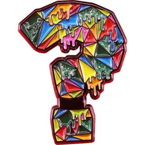 Rainbow Question Mark Lapel Pin Melt Drip Autism Puzzle Pieces Inspired Brooch Awareness Badge
