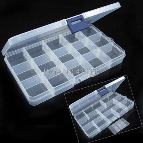 Free Shipping Plastic 15 Slots Jewelry Adjustable Tool Box Case Craft Organizer Storage Beads