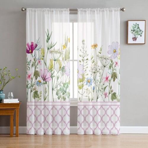 Pink Morocco Spring Flower Vanilla Tulle Curtain Voile Transparent Tulle for Bedroom Living Room Kitchen Sheer Window Curtains
