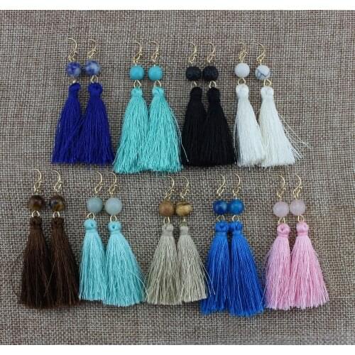 9 Colors Silk Tassel BOHO Drop Earrings for Women Natural Stone Beads Dangle Drop Women Earrings Silk Tassel Earrings Girl Gift