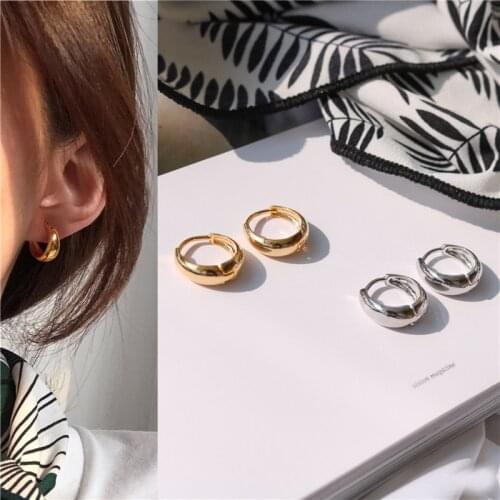 High Quality Trendy Plated Gold Silver Color Thick Copper Hoops Earrings Round Circle Geometric Huggie Earrings Minimalist Mini