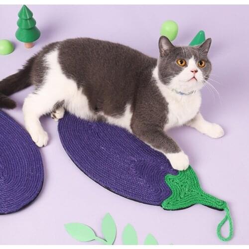 Cute Eggplant Shape Cat Scratcher Sisal Mat Cat Self Massage Supplies Sisal Mat Protection Chair Table Sofa