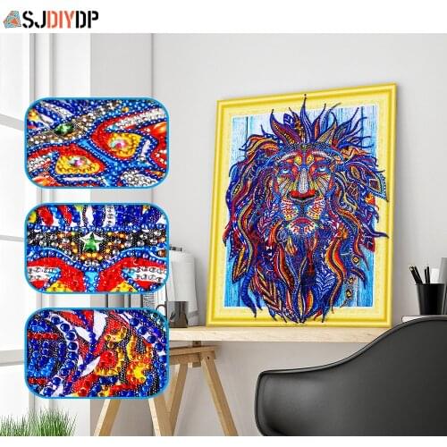 SJDIYDP 5D Animal Special Shaped Diamond Painting Lion Cross Stitch Embroidery Kits Part Crystal Rhinestones Painting Home Decor