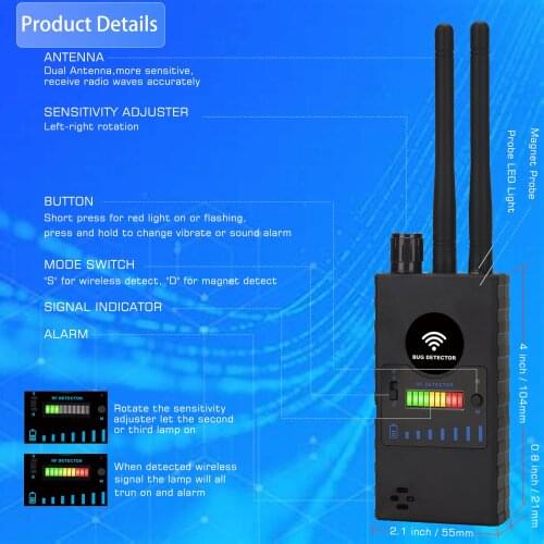 Hidden Camera Detector Dual Antenna RF Signal Wifi Secret Covert Cam GSM Mobile Audio GPS Tracker Mini Spy Bug Scan Finder G528B