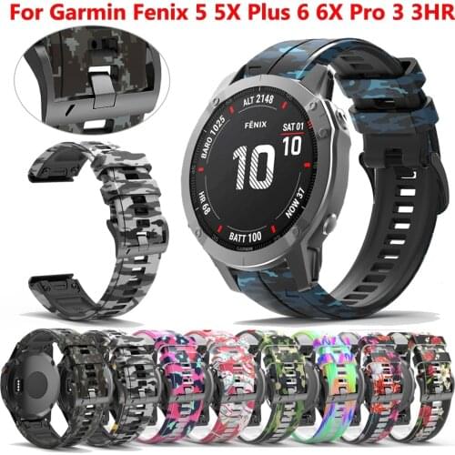 22 26mm Camouflage Printing Silicone Replacement Strap For Garmin Fenix 6 6X Pro 5 5XPlus 3HR 935 QuickFit Wristband Band Correa