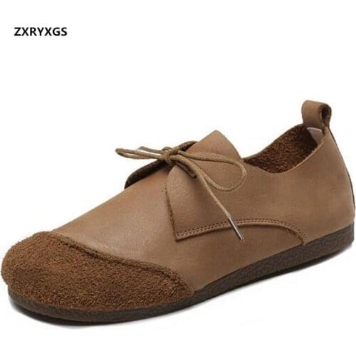 Soft Comfort 100% Genuine Leather Shoes Woman Loafers Shoes Flat Shoes 2020 New Handmade Retro Spring Casual Shoes Woman Flats