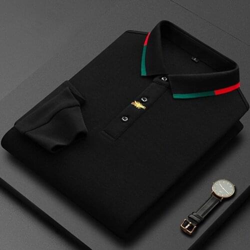 High-end brand breathable POLO shirt long shirt mens bee embroidery leisure trend T-shirt spring and autumn new cotton shirt